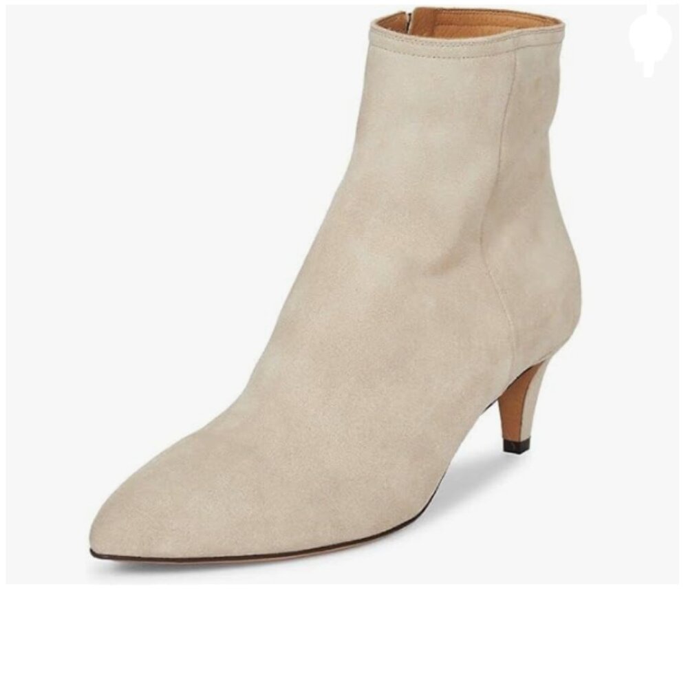 XYD Beige Kitten Heel Ankle Boots Pointed Toe Side Zippers Prom Party Dress Shoe